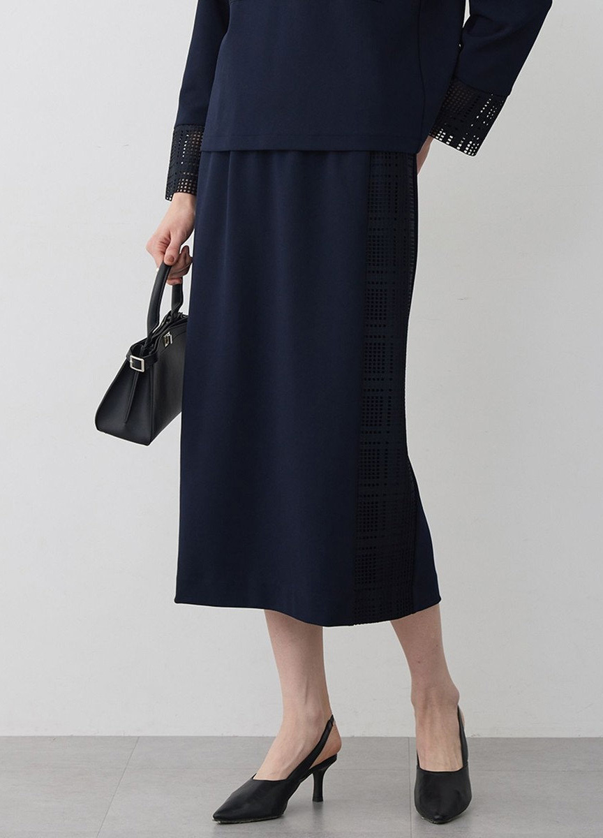 空蕾絲拼接直筒裙